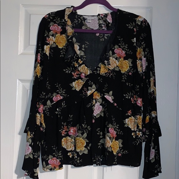 Floral flowy black blouse - Picture 1 of 5